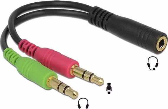 Delock adaptér stereo jack 3,5 mm 4 pin samice > 2 x stereo jack 3,5 mm 3 pin