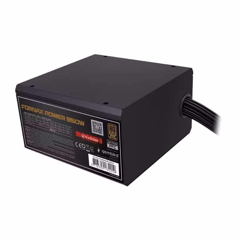 GEMBIRD Napájecí zdroj ATX 850W s aktivním PFC, 12 cm ventilátor, 80+ bronzová barva