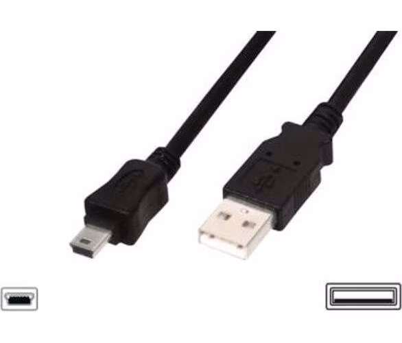Digitus Připojovací kabel USB 2.0, typ A - mini B (5pin) M/M, 3,0 m, kompatibilní s USB 2.0, bl