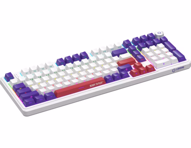 Lorgar KBA4195WH, mechanická herná klávesnica, 101 klávesov, Toxic Purple Switch, Hot-Swap, RGB, USB-C