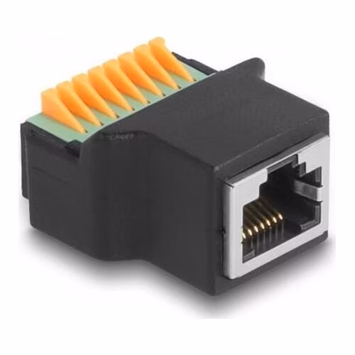 Delock Adaptér ze zásuvkového konektoru RJ45 na svorkovnici, s tlačítkem