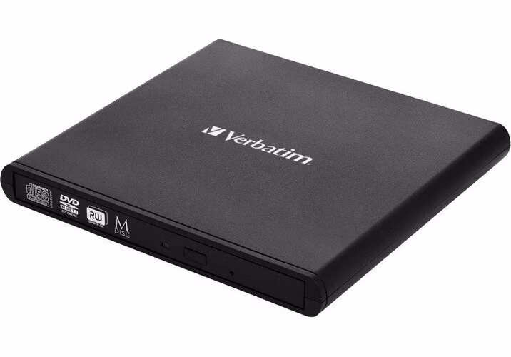 VERBATIM Externí CD/DVD Slimline vypalovačka USB 2.0 černá,Nero, adaptér USB-A na USB-C