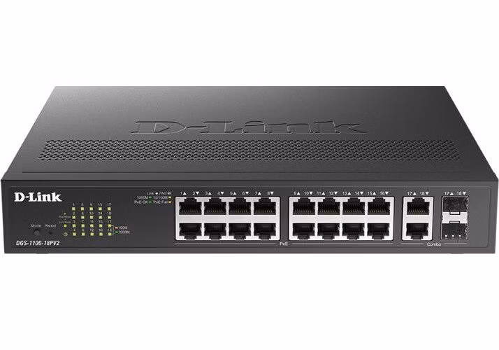 D-Link 18-Port Gigabit PoE Easy Smart Switch, DGS-1100-18PV2