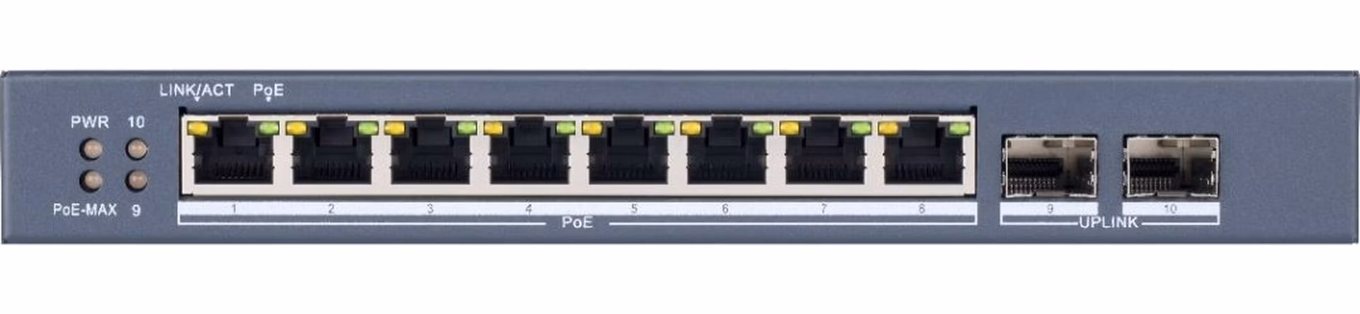 Hikvision DS-3E1510P-SI - Smart managed switch 8x Gb PoE + 2x Gb SFP Uplink, 110W, Super PoE - dosah až 300m