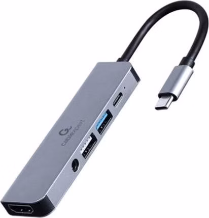 Gembird USB typu-C 5-in-1 multisortový adaptér (HUB + HDMI + PD + stereo audio)