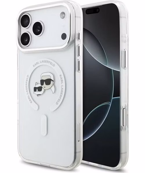 Karl Lagerfeld IML K&amp;CH Heads Metal Frame MagSafe MagSafe kryt iPhone 17 Pro Max priehľadná