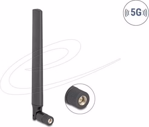 Delock 5G 3,4 - 5,0 GHz anténa SMA samec 4,7 dBi všesměrová s nakloněným kloubem černá
