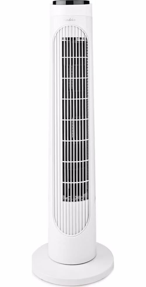 NEDIS sloupový ventilátor/ výška: 76 cm/ výkon 50 W/ 3 rychlosti/ rotace/ dálkové ovládání/ bílo-černý