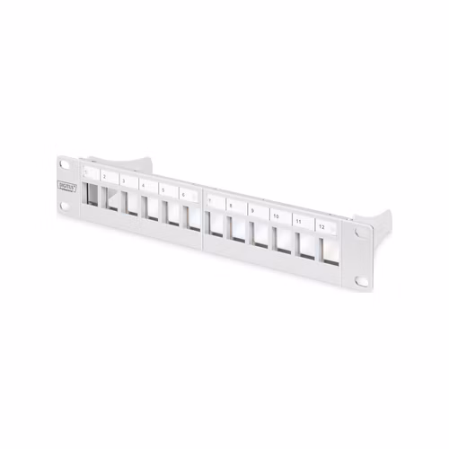DIGITUS Modulární propojovací panel, stíněný, 12 portů, 1U, 254 mm (10 "), montáž do stojanu, šedá RAL 7035