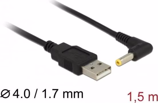 Delock Napájecí kabel USB > DC 4,0 x 1,7 mm male 90° 1,5 m