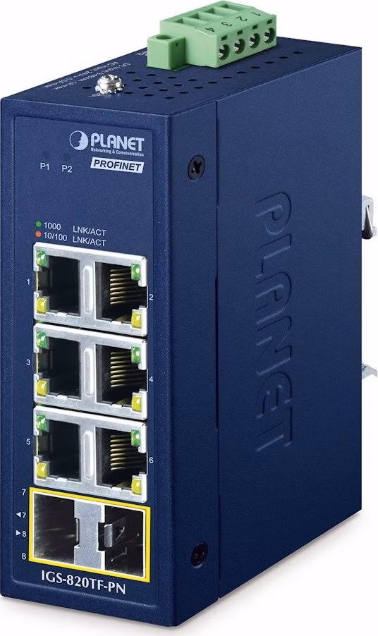 Planet IGS-820TF-PN průmyslový L2 switch, 6x1Gb, 2x1GBASE-X SFP, dual power (9-48VDC / 24VAC), -40~75°C, IP30