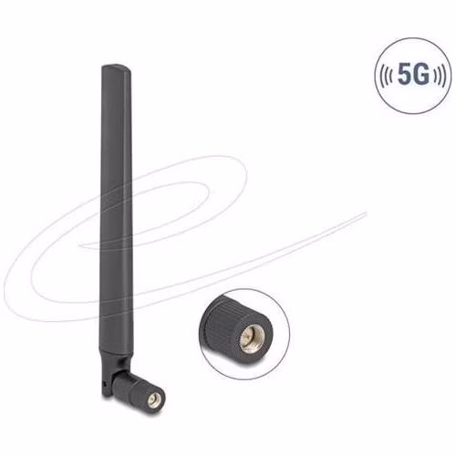 Delock 5G 3,4 - 5,0 GHz anténa SMA samec 4,7 dBi všesměrová s nakloněným kloubem černá