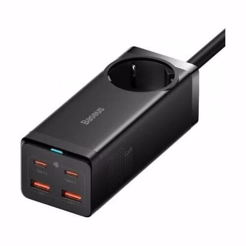 Baseus Rychlonabíječka do sítě GaN3 Pro, 2x USB-C, 2x USB + AC 100W s kabelem USB-C/USB-C černá