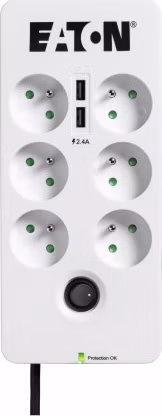 EATON přepěťová ochrana Protection Box 6 USB FR, 6 zásuvek + 2x USB