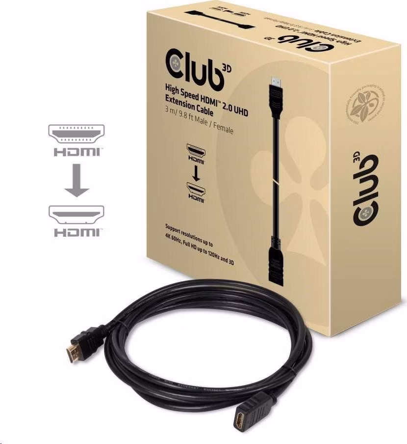 Predlžovací kábel HDMI Club3D 2.0, 4K60Hz UHD (M/F), 3 m