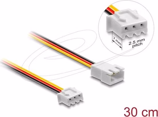 Delock Prodlužovací kabel ventilátoru ze zástrčky na zásuvku, 3 pinový, 30 cm