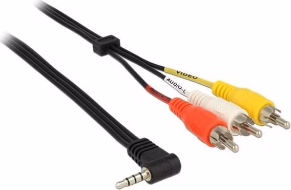 Delock Cable Stereo jack 3.5 mm 4 pin male angled > 3 x RCA male 1.5 m