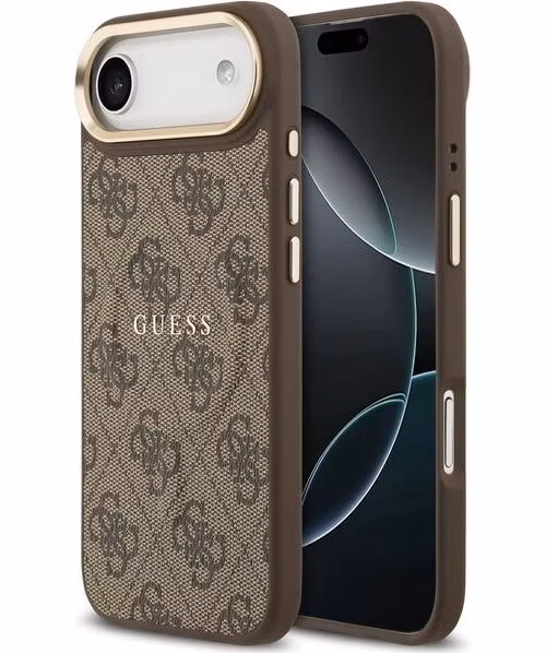 Guess PU Leather 4G Gold Frame MagSafe kryt iPhone Air hnedý