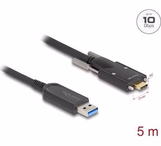 Delock Aktivní optický kabel USB 10 Gbps-A samec na USB Type-C™ samec se šrouby po stranách 5 m