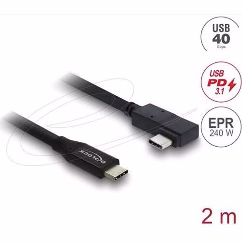 Delock Koaxiální kabel USB 40 Gbps pravoúhlý levý / pravý USB PD 3.1 240 W 2 m