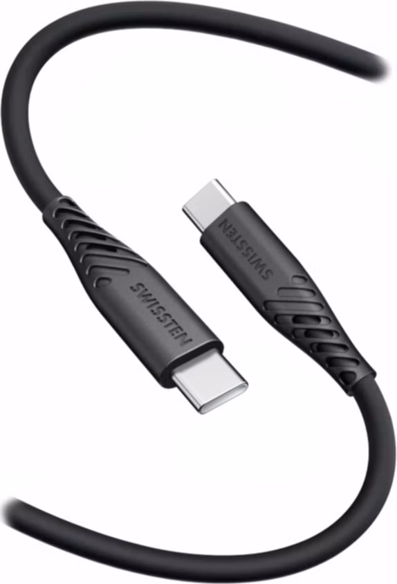 SWISSTEN DATOVÝ KABEL SOFT SILICONE USB-C / USB-C 0,4 M ČERNÝ