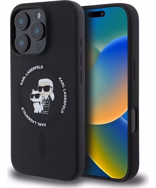 Karl Lagerfeld Liquid Silicone Karl and Choupette MagSafe kryt iPhone 16 Pro čierny