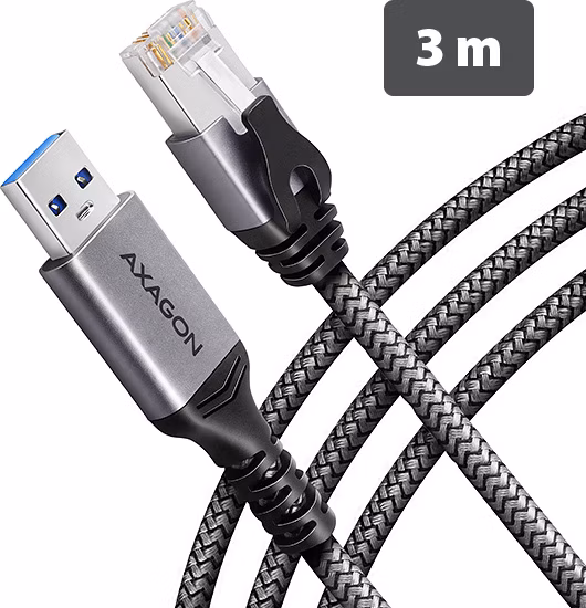 AXAGON ADE-AM30, USB-A Gigabit Ethernet adaptér s integrovaným sieťovým CAT6 káblom RJ-45 (3 m)