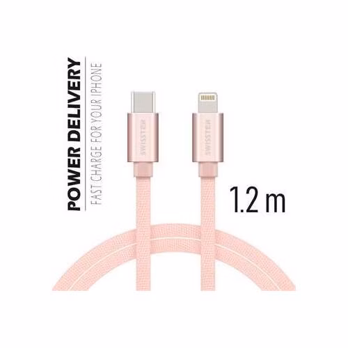 SWISSTEN DATA CABLE USB-C / LIGHTNING TEXTILE 1,2M PINK