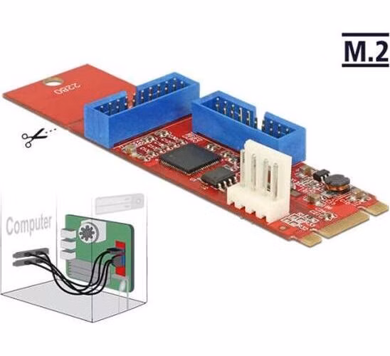 Delock Převodník M.2 Key B+M samec > 2 x USB 3.0 Pin konektor