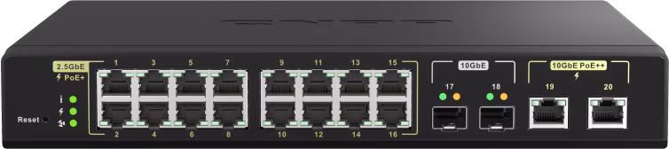 QNAP řízený switch QSW-M2116P-2T2S (16x 2,5GbE PoE+ RJ45 / 2x 10GbE RJ45 PoE++ / 2x 10GbE SFP+)