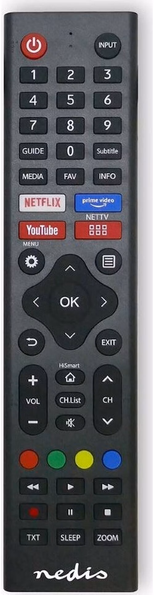 Nedis TVRC45HIBK - Náhradní Dálkový Ovladač | Hi-Sense TV | Předprogramovaný | Černá