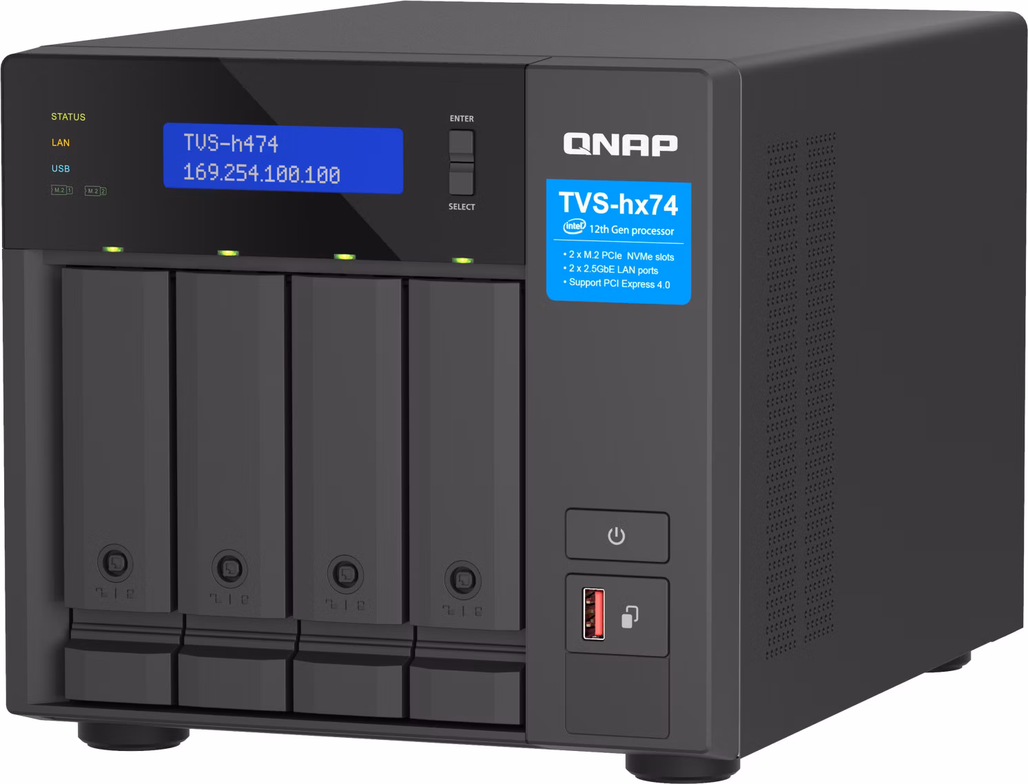 QNAP TVS-h474-i3-8G (4core 4,3GHz, ZFS, 16GB RAM, 4x SATA, 2x M.2 NVMe, 2x PCIe, 2x 2,5GbE, HDMI)
