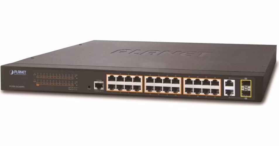 Planet FGSW-2624HPS L2 switch, 24x100Mb, 2x1Gb SFP, 24x PoE 802.3at 220W