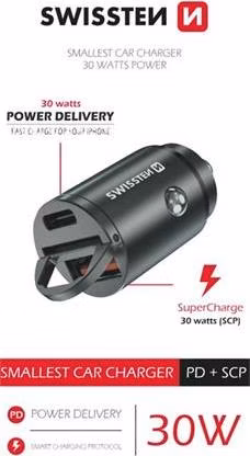 SWISSTEN CL ADAPTÉR POWER DELIVERY USB-C + SUPER CHARGE 3.0 30W NANO STRÍBRNÝ