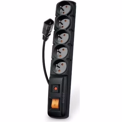 Acar F5 IEC 1.5m kabel, 5 zásuvek, přepěťová ochrana, C14 do UPS, černý