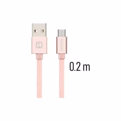 Swissten Datový Kabel Textile Usb / Micro Usb 0,2 M Růžovo/Zlatý