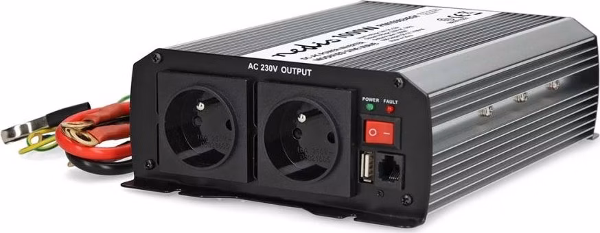 NEDIS měnič napětí/ modifikovaná sinusoida/ 24 V DC/230 V AC 50 Hz/ 1000 W (2000 W špička)/ USB-A/ 2x zásuvka type E