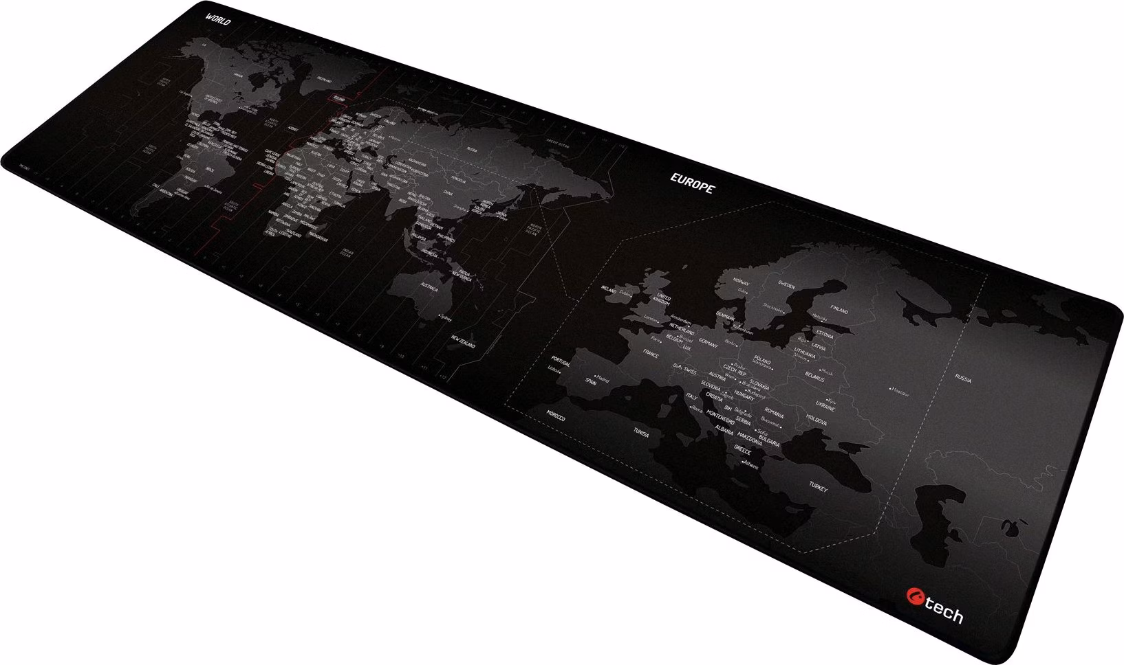 C-TECH podložka pod myš MP-01W (World) mapa světa, 900x270x4mm, obšité okraje