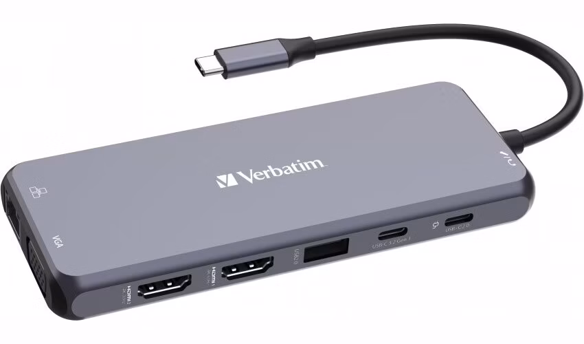VERBATIM Hub USB-C Pro Multiport 14 Port, 5x USB-A, 2x USB-C, 2x HDMI, 1xVGA, RJ45, 3.5mm Jack audio, microSD/SD, šedá