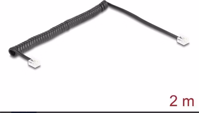 Delock Telefonní kroucený kabel ze zástrčky RJ11 na zástrčku RJ11, černý, 2 m