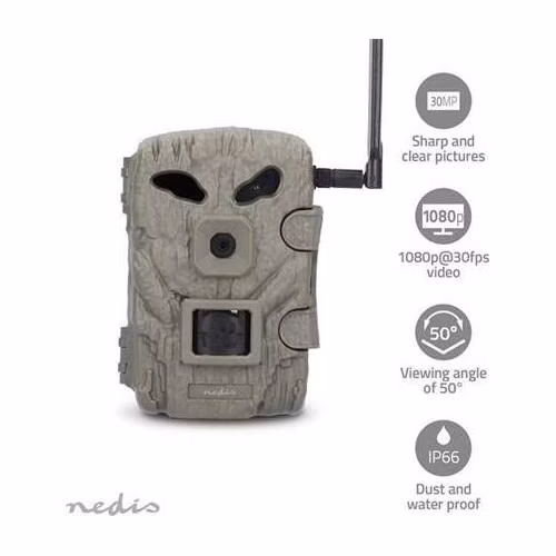 Nedis WCAM460GN - Fotopast 1080p@30fps | 30.0 MPixel | 2MP CMOS | IP66 | Černá IR | Noční vidění | Úhel záběru:50°