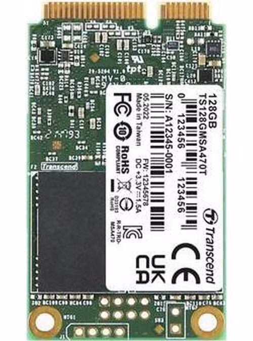 TRANSCEND MSA470T 128GB Industrial 3K P/E SSD disk mSATA, SATA III 6Gb/s (3D TLC), 560MB/s R, 520MB/s W