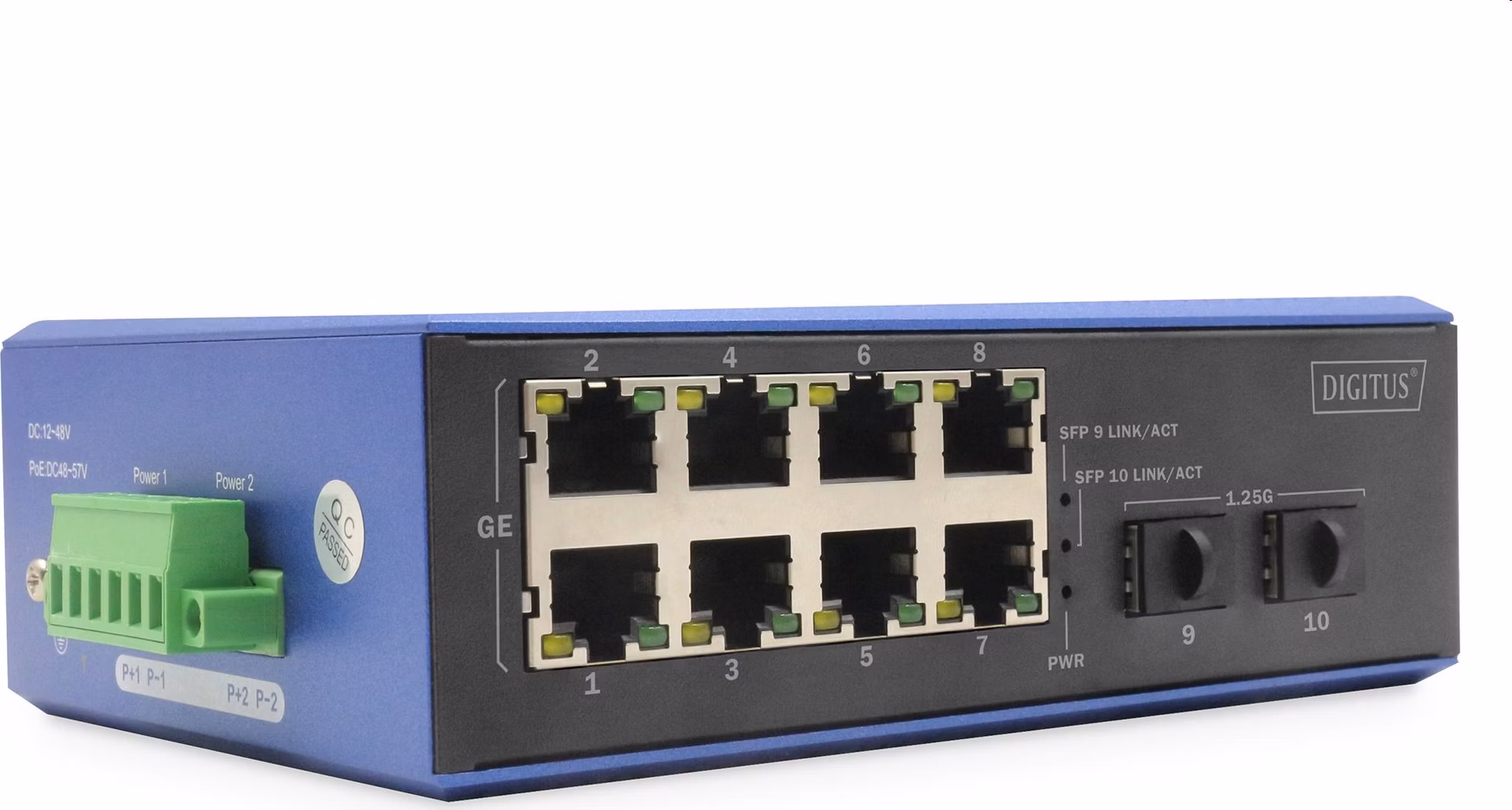 DIGITUS Industrial 8+2-Port Gigabit Ethernet Switch 8 Port GE RJ 54, 2 GE SFP Port