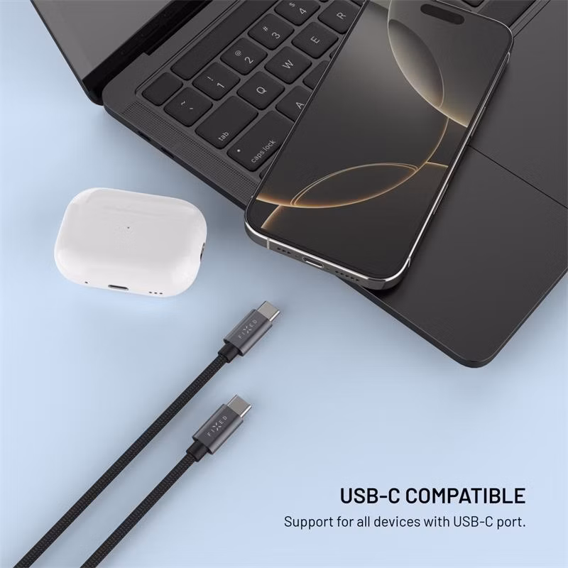 FIXED Power Watch Cable s konektormi USB-C/USB-C, šedý