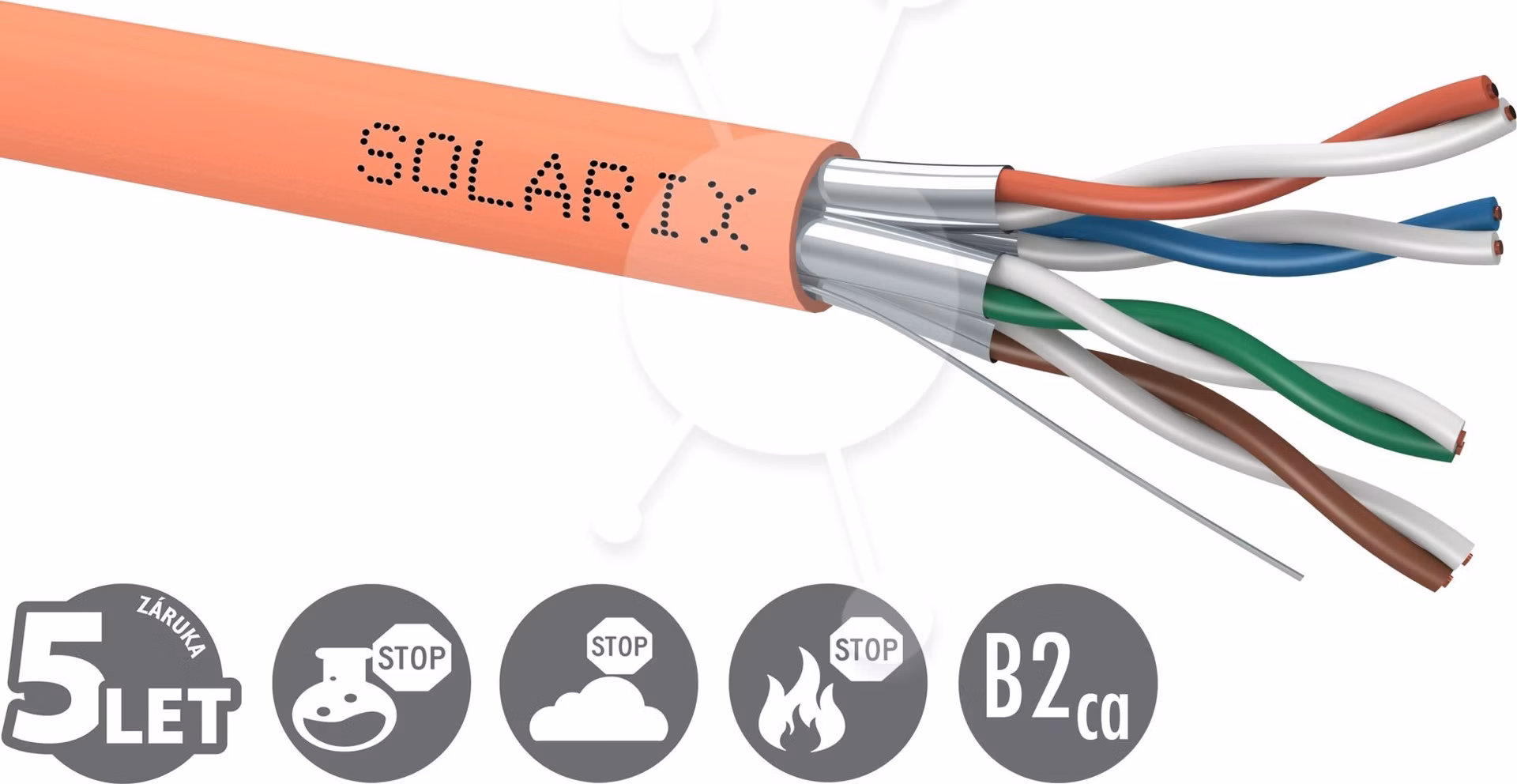 Inštalačný kábel Solarix STP, Cat6A, drôt, LSOH B2ca, cievka 500 m SXKD-6A-STP-LSOH-B2ca