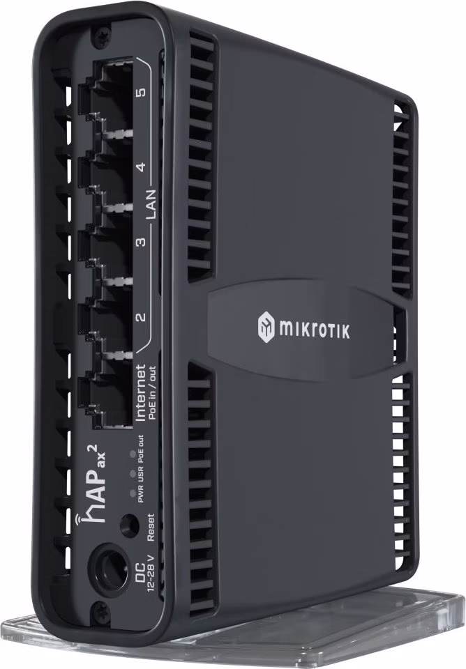 ROZBALENÉ - POUŽITÉ - MikroTik hAP ax2, 5x GLAN, 2.4+5Ghz, 802.11b/g/n/ac/ax Wi-Fi 6, PoE in/out, ROS 7, L4,  PSU, indoor