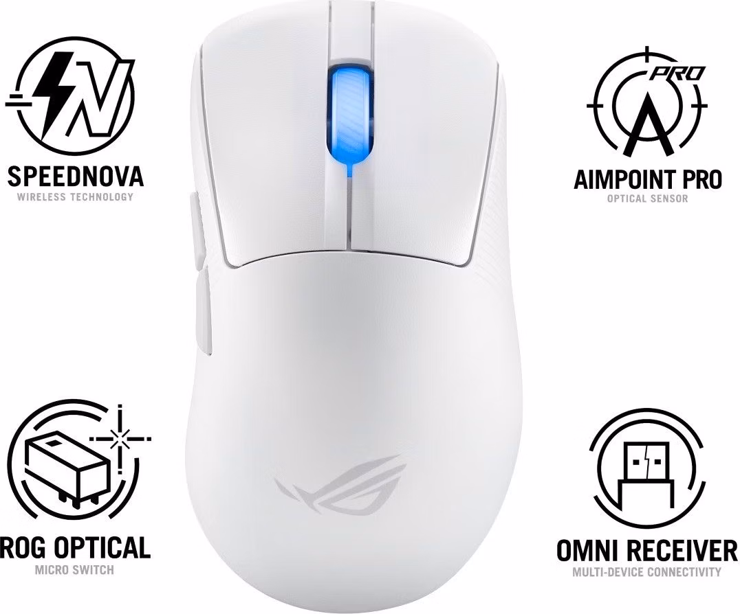 ASUS myš ROG Keris II Ace, bezdrátová herní myš, bílá