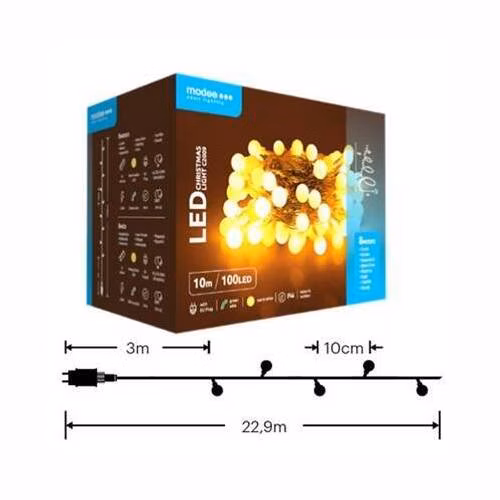 Modee ML-C2009 100LED 10m vánoční řetěz kuličky, teplá 8 programů IP44