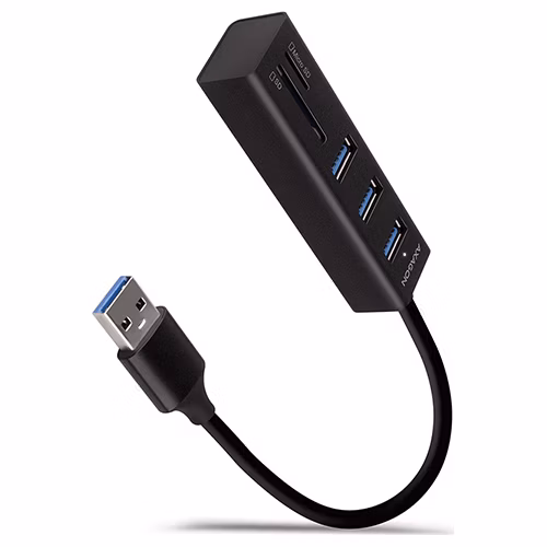 AXAGON HMA-CR3A, USB 3.rozbočovač 2. generácie, 3x porty USB-A + čítačka kariet SD/microSD, kov, 20 cm kábel USB-A