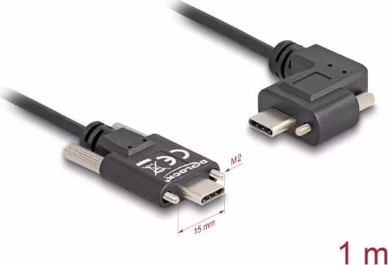 Delock USB 2.0 kabel USB Type-C™ samec se šrouby na USB Type-C™ samec se šrouby pravoúhlý levý / pravý PD 3.0 60 W 1 m